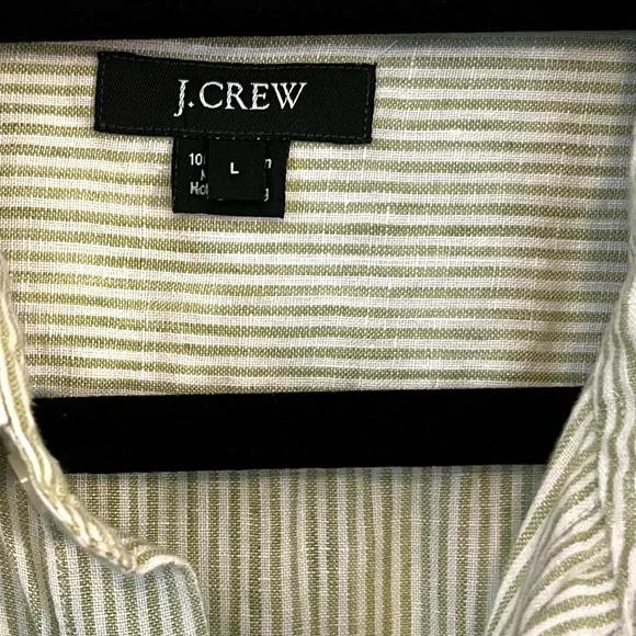 J. Crew Linen Long Sleeve Green Stripe Button down Shirt sz L - Picture 6 of 11